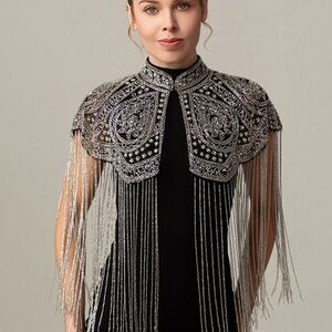 Vintage-Style 1920s Black & Silver Beaded Cape - Never Worn